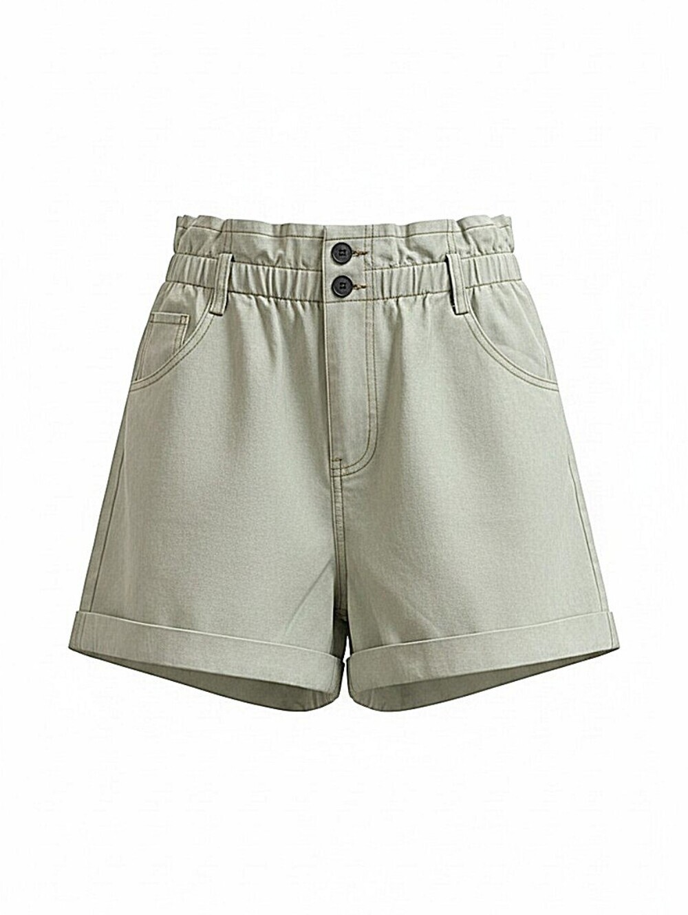 NWT! She + Sky Sage Blue Wash Paperbag Waist Cuffed Shorts - Picture 1 of 3